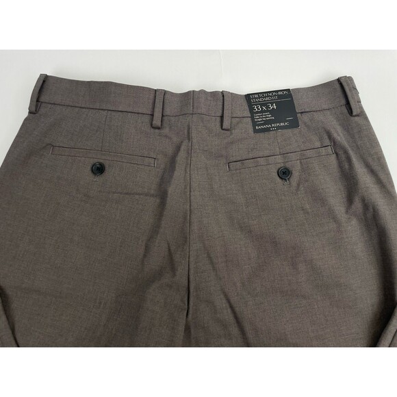 Banana Republic Mens Non-Iron Stretch Brown Straight Leg Dress Pants 33x34 New - Picture 6 of 12